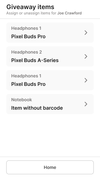 Choose a giveaway item